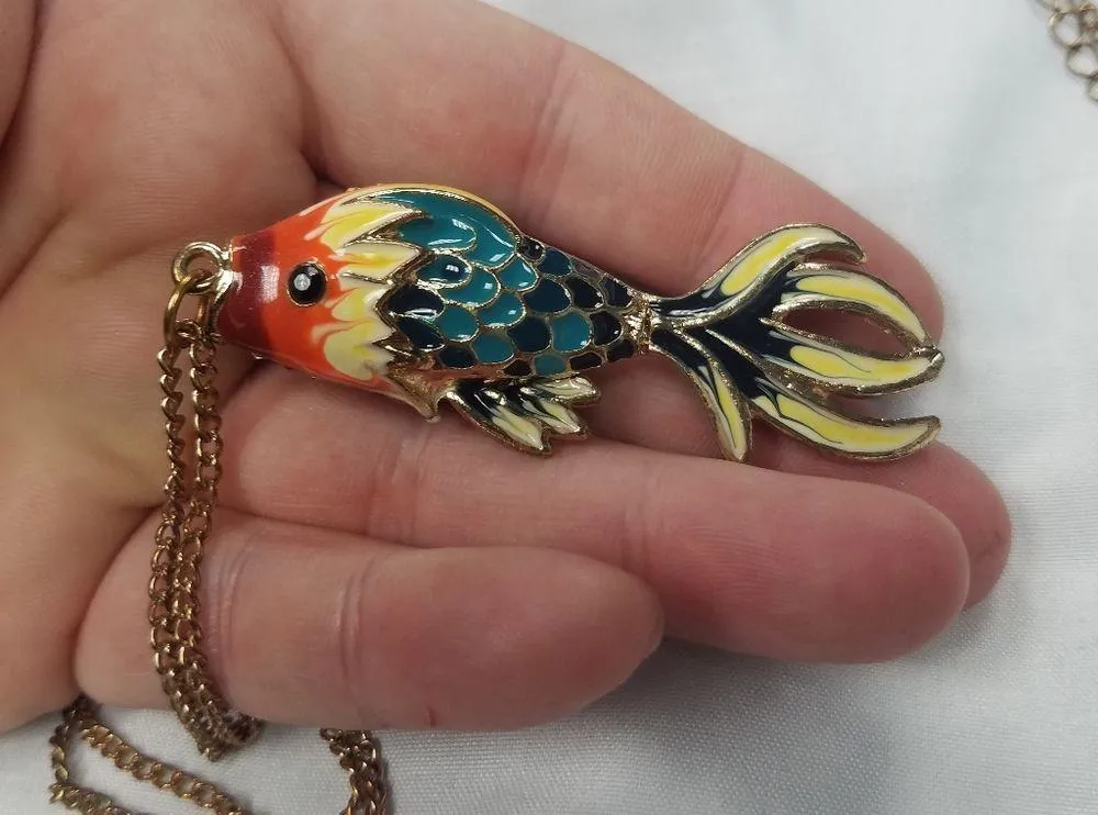Anthropologie Tropical Jewel Fish Chain Necklace - Image 3