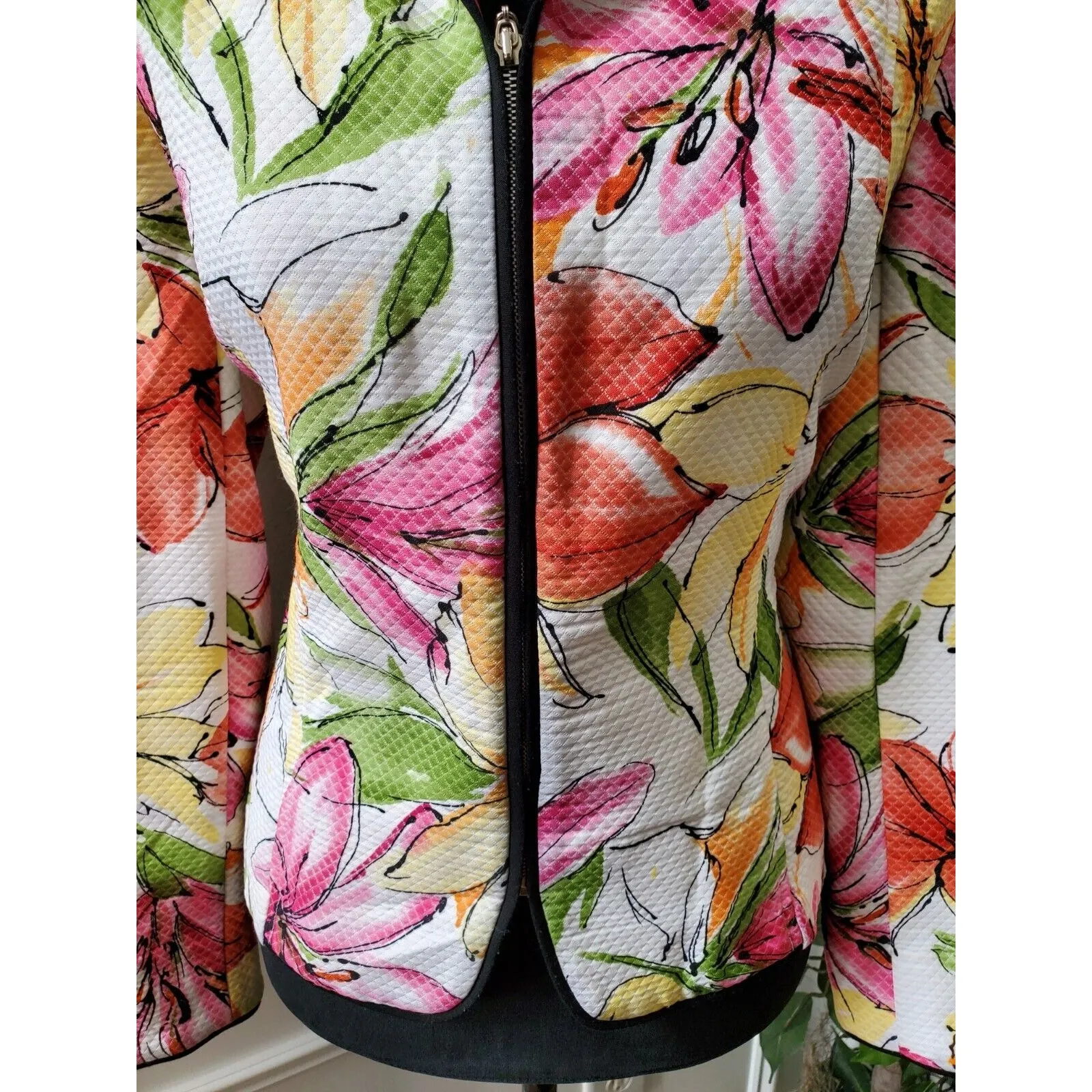 Requirements Women's Floral Polyester Long Sleeve Full Zip Front Casual Jacket L - Image 6
