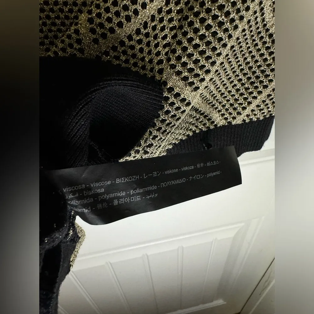 Zara Jumper Sparkle Gold Argyle Round Neck Pullover Sweater - Image 4