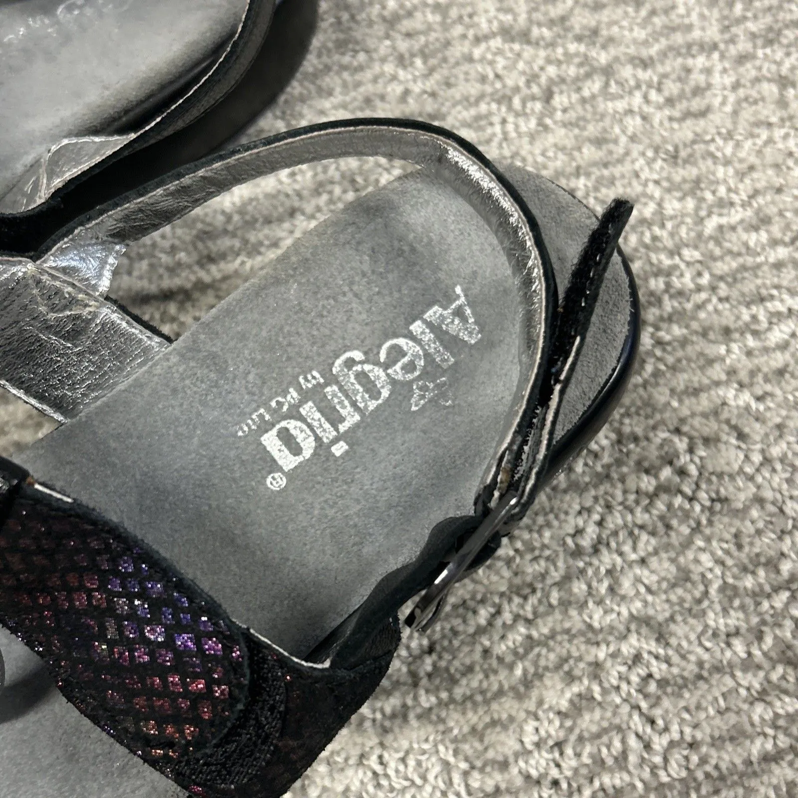 Alegria Julie Gymboree Sandals 37 US 7 Mosaic Black Silver Ring Strap Leather - Image 3