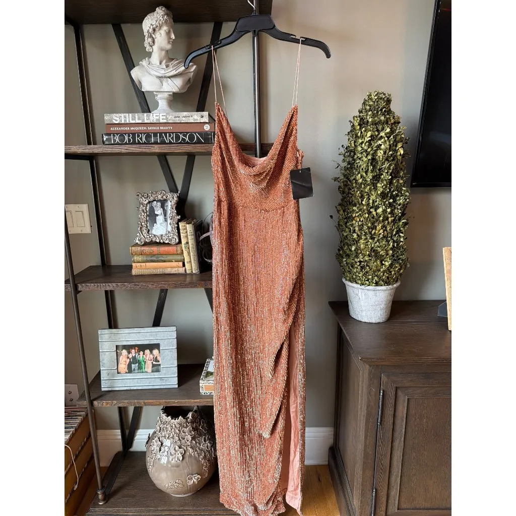 retrofete Katya Sequin Maxi Dress Bronze Womens Size Medium Gold - Image 5