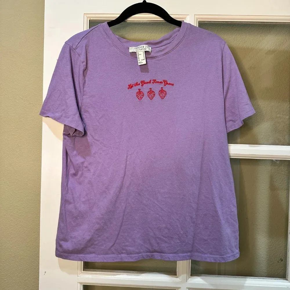 FOREVER 21 With A Purpose Strawberry Let the Good Times Grow T Shirt - Medium - Image 4