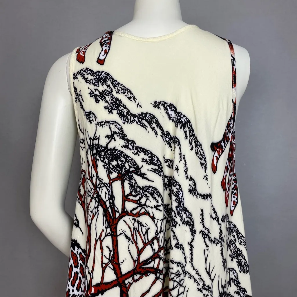 Jungle Print Dress Tunic Leopard Sleeveless Swing Relaxed Fit Women Animal Trees Black Size M - Image 6