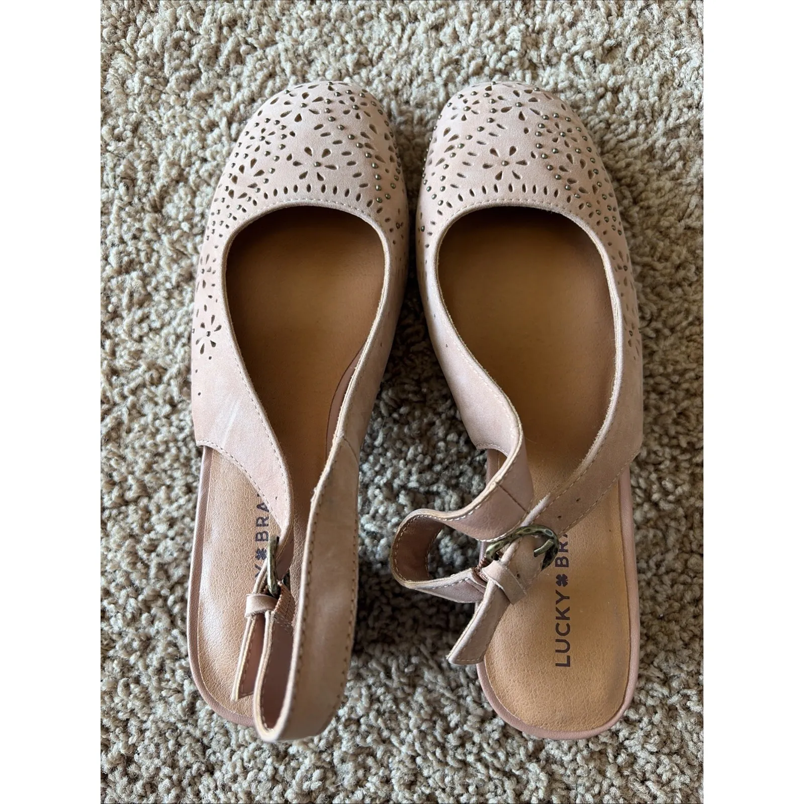 Lucky Brand LK-JOCINA 2 Mocha Brown Suede Leather Laser Cut Slingback Shoes 6 - Image 3