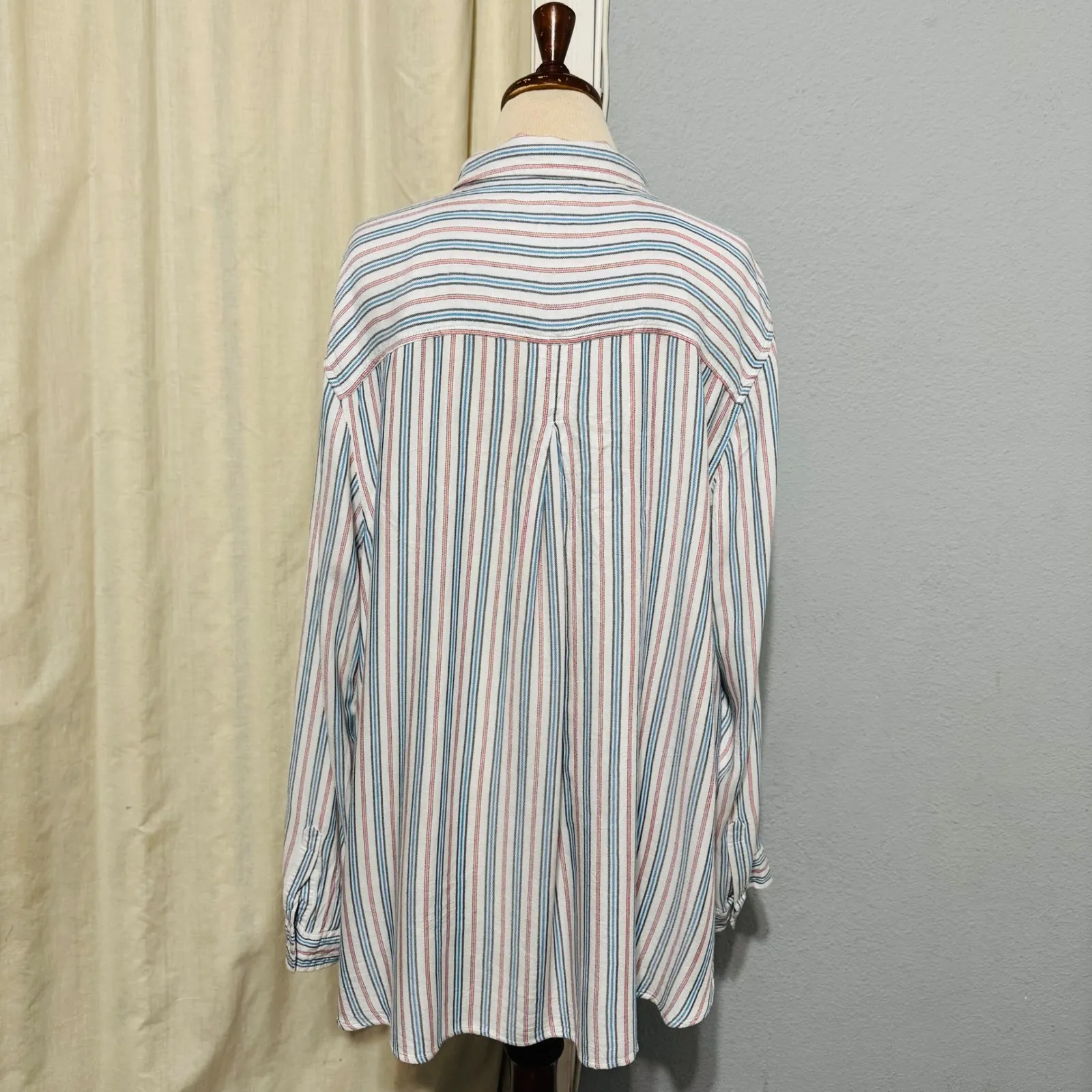 Terra & Sky Women Striped Button Down Shirt 2X Multi Long Sleeve Pocket Relaxed - Image 5