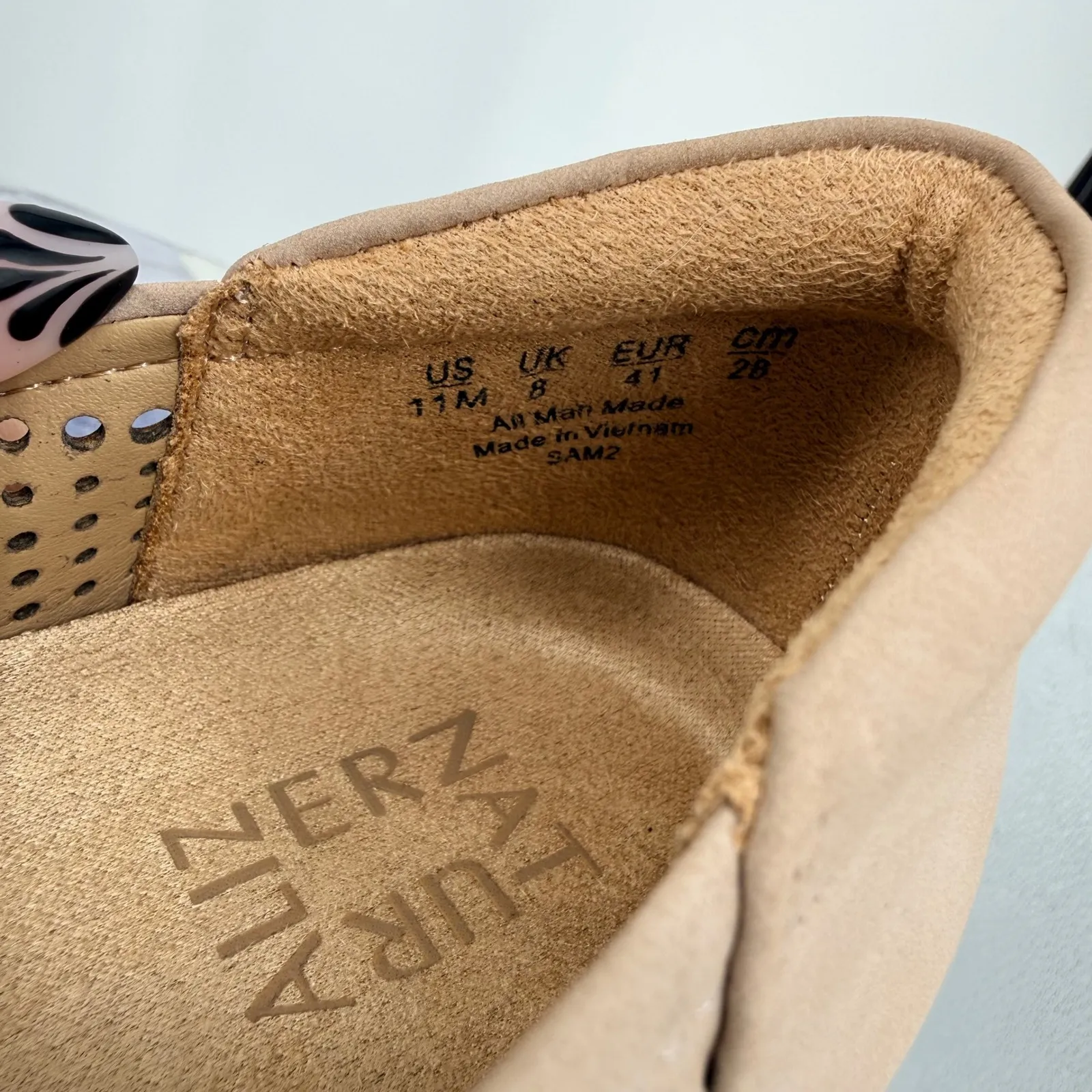 Naturalizer Sam 2 Women 11M Beige Perforated Wedge Ballet Flats Shoes Faux Suede - Image 6