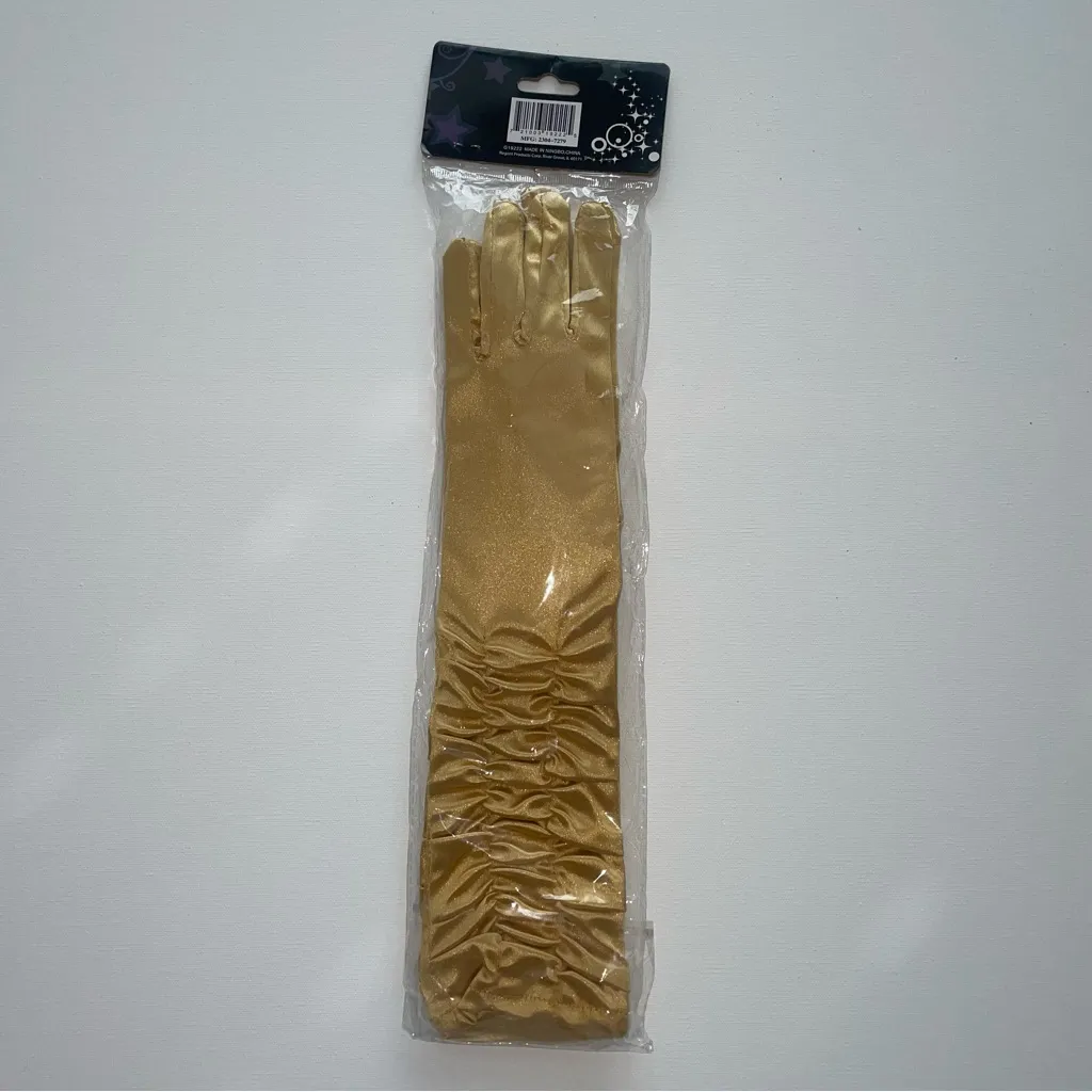 Elegant Gold Women's Gloves Long Silky‎ Ruched - Image 2