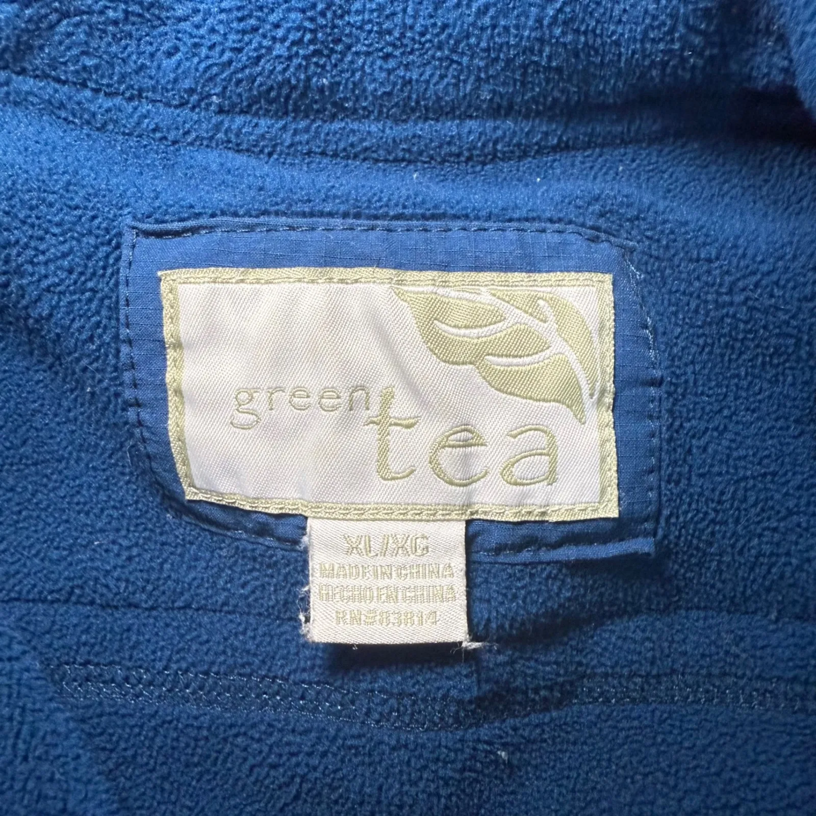 Green Tea Blue Fleece Zip Up Jacket Womens XL Zip Pockets Elbow Patches - Image 3