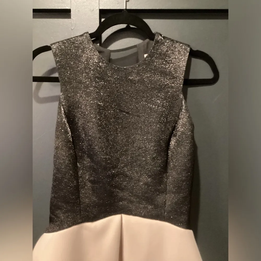 Halston Heritage jacquard Fit Flare Color block puff cocktail Mini Dress 2 - Image 11