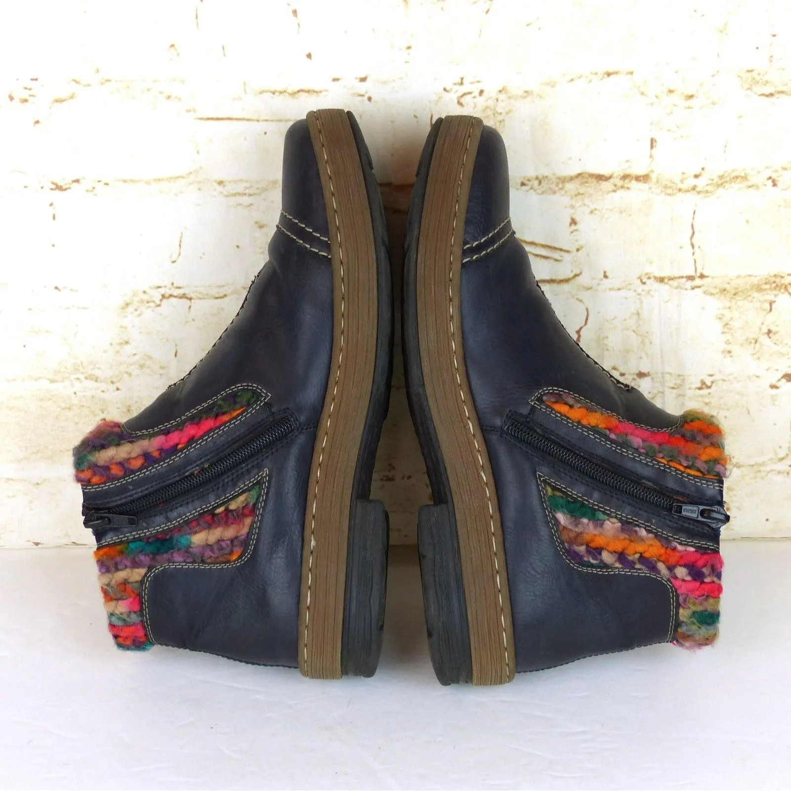 Rieker Felicitas Boots Women 41 9.5 Blue Faux Leather Knit Cuff Ankle Z6784 - Image 10