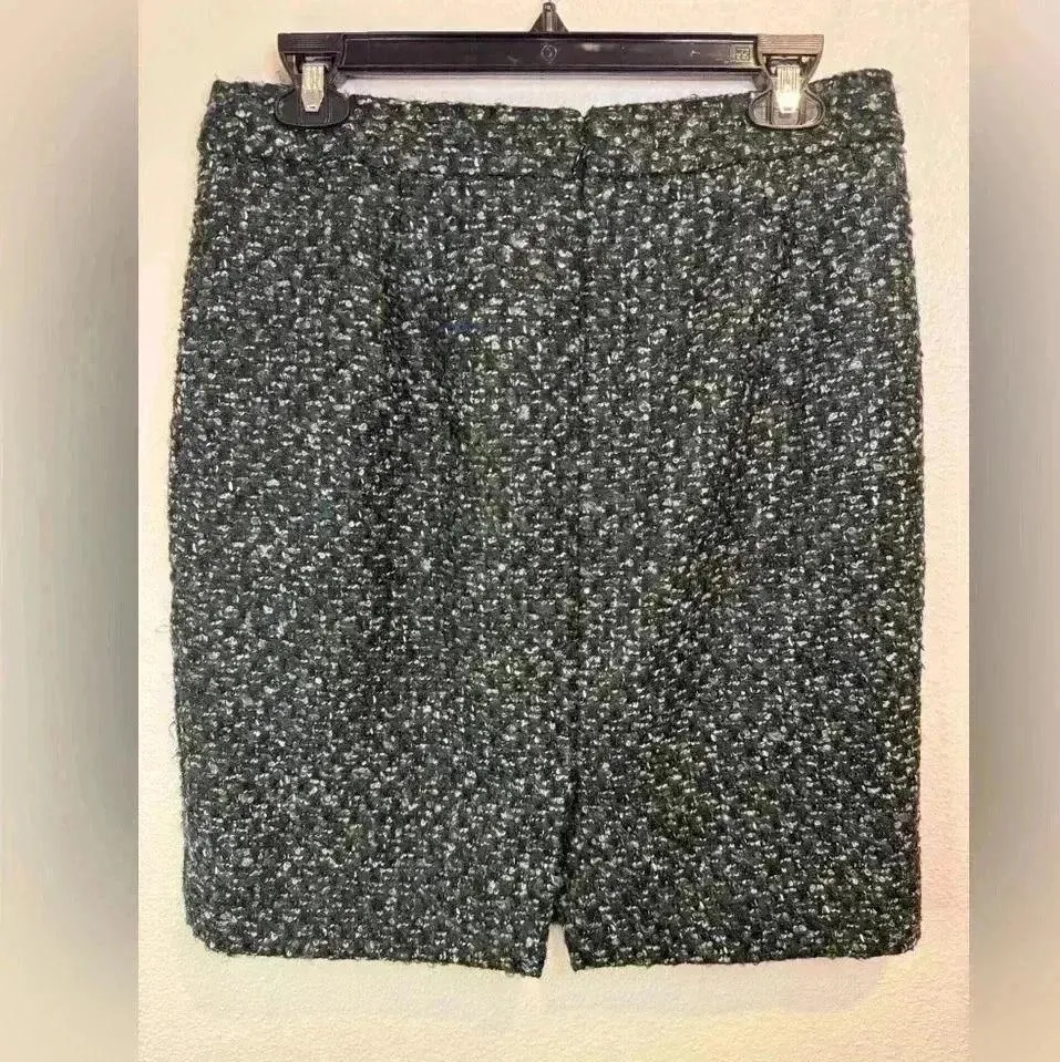 J.CREW Women’s Vintage Moss Tweed Knit Pencil Straight Wool Classic Skirt Size 6 - Image 2