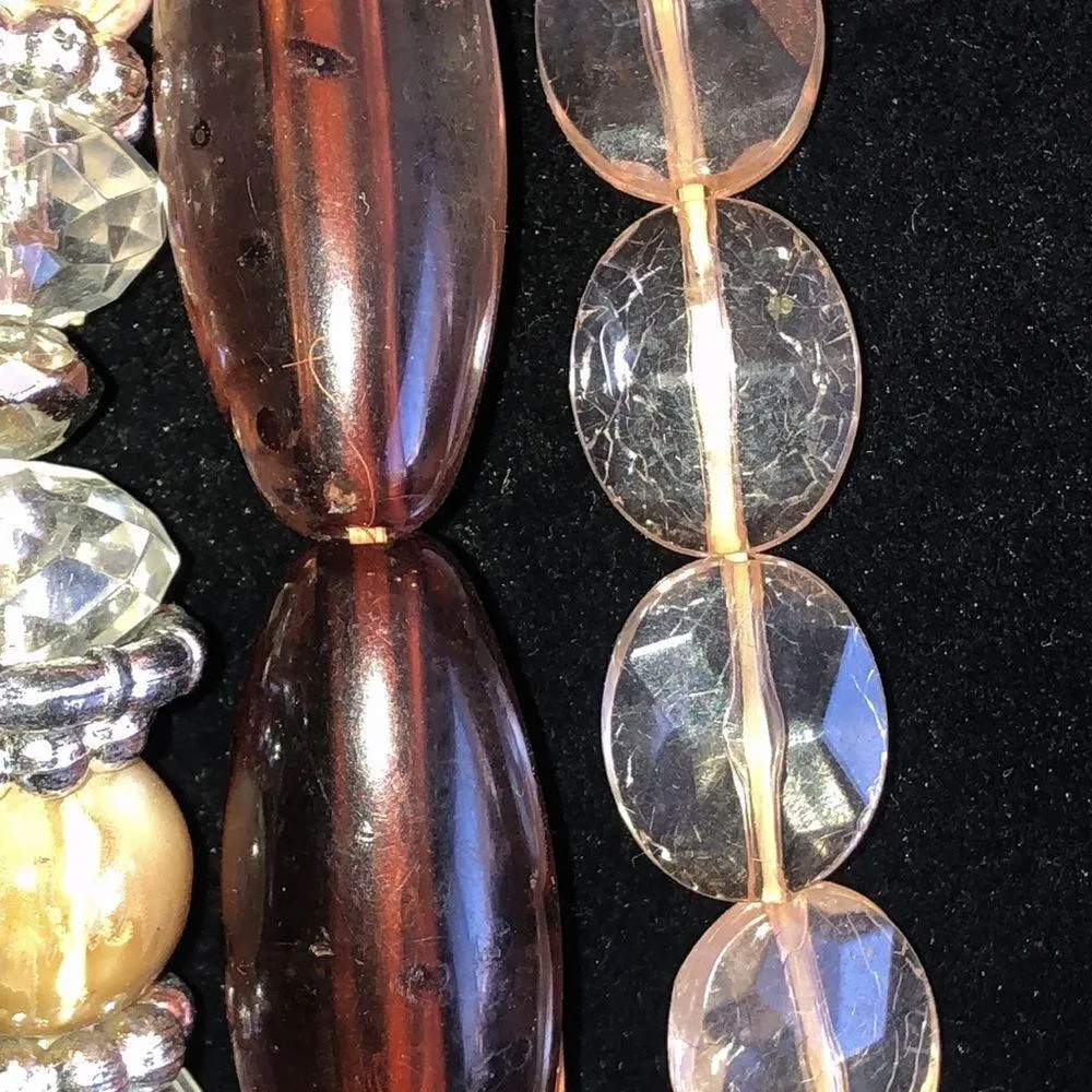 Lot of 3 Silver Tone Glass Beads Plastic Beaded Stretchy Bracelets - Image 3