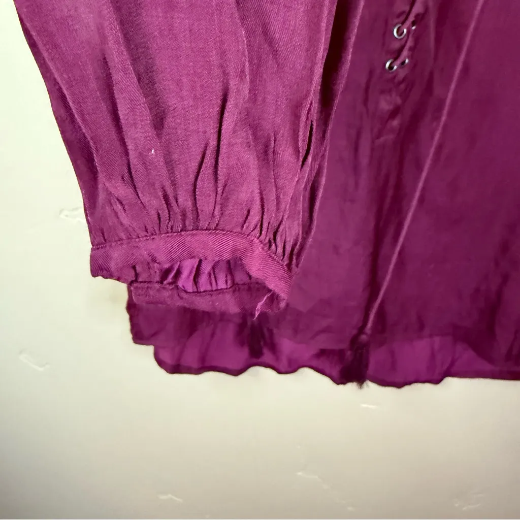 REVOLVE The‎ Jetset Diaries Lace Up Blouse Size XS Cranberry Grunge Careerwear - Image 6