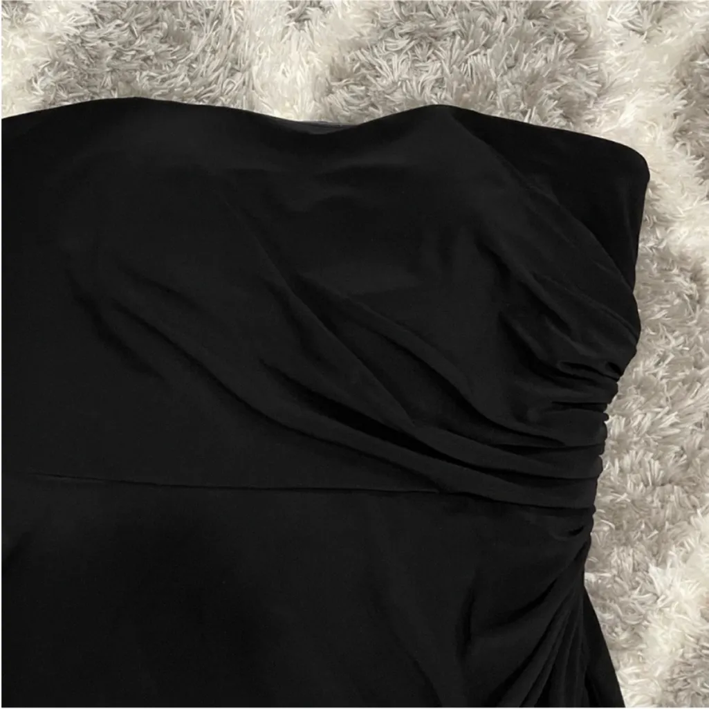 La Femme 28204 Black Strapless Jersey Dress with Slit Sz 12 - Image 6