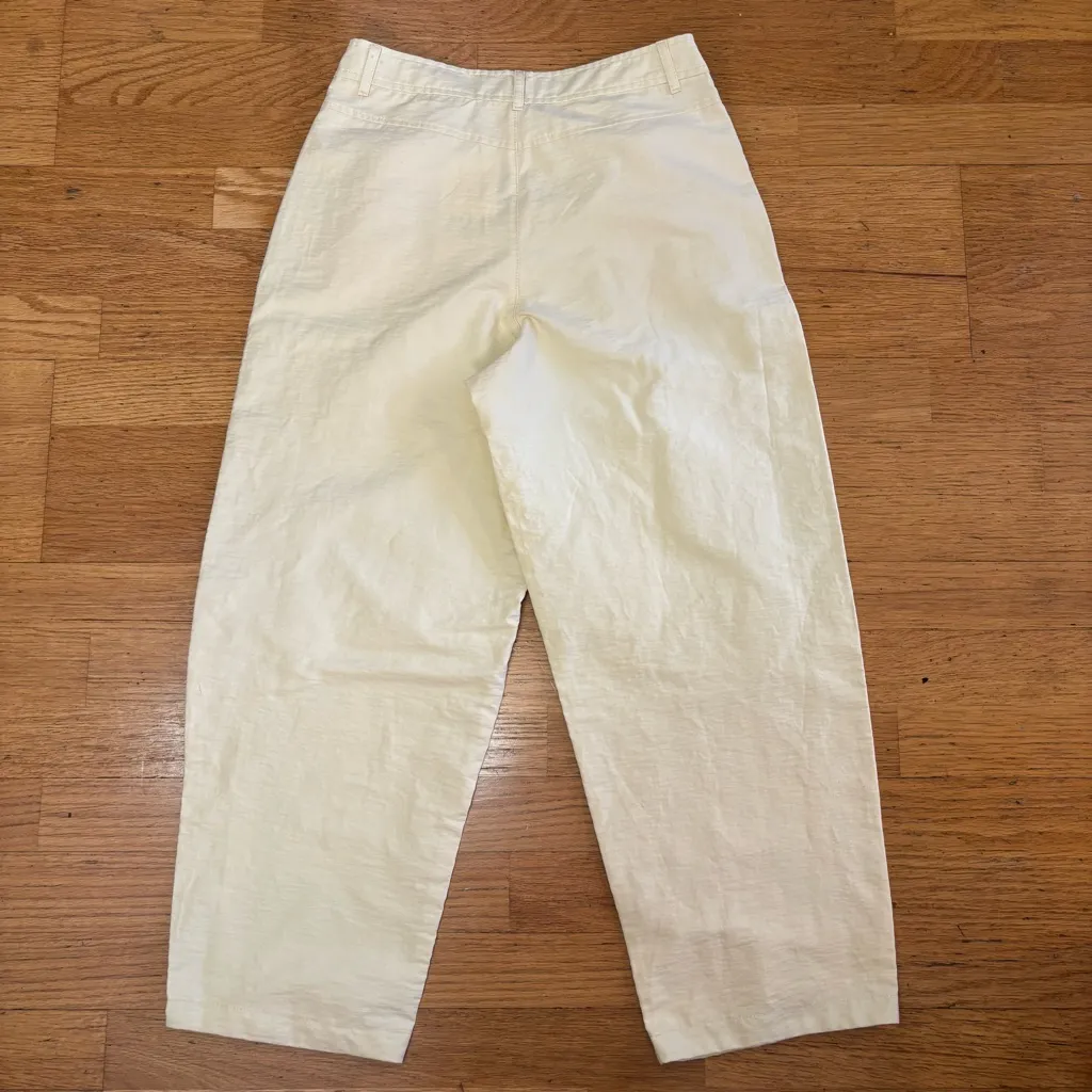 NEW Zara Butter Yellow Preppy Lightweight Belted Barrel Wide Leg Pants XS - Image 7