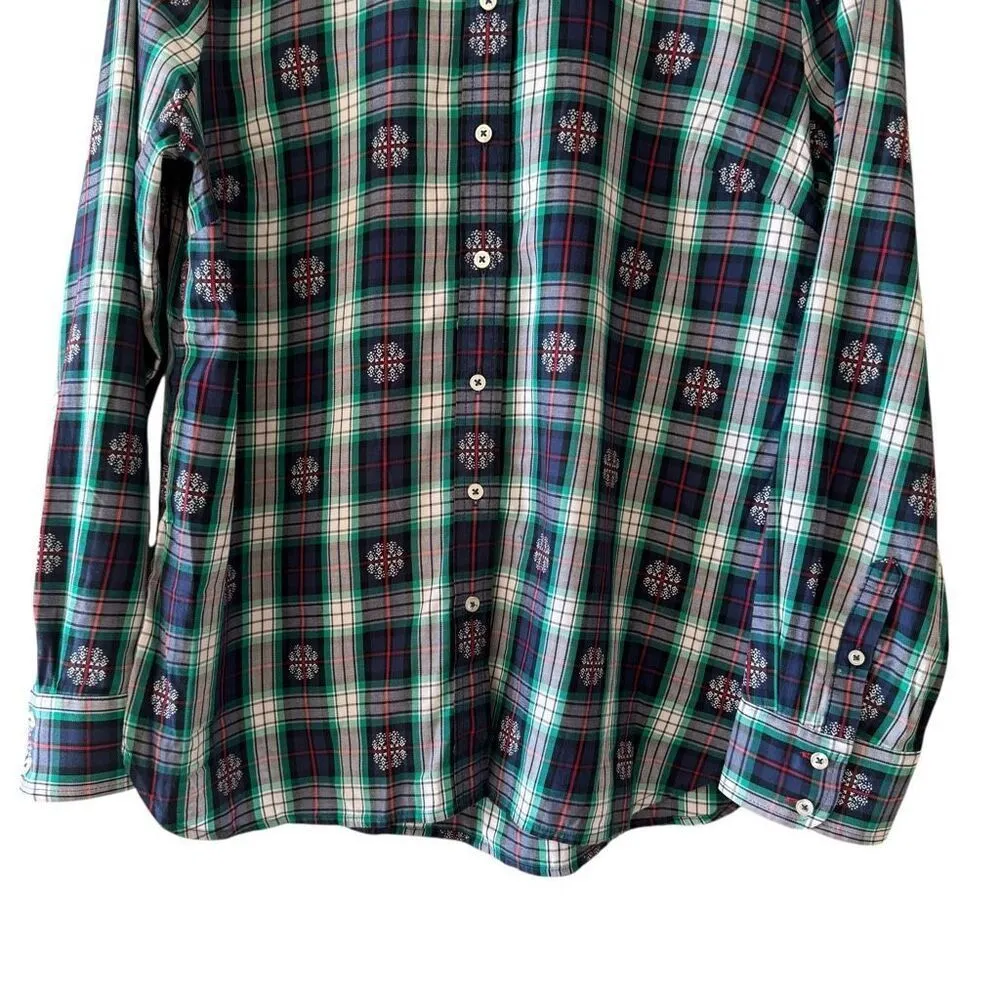 Talbots Green Red Plaid Flannel Long Sleeve Cotton Christmas Shirt Top Holiday S - Image 3