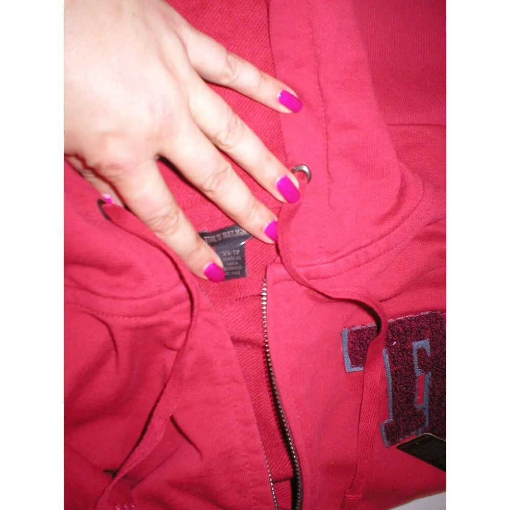 New Womens Designer True Religion Patch Hoodie Jacket Baseball Stitch Red XS NWT - Image 8
