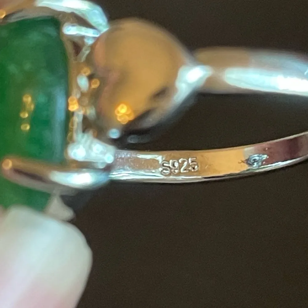 Green jade women heart ring size 8.75 - Image 5