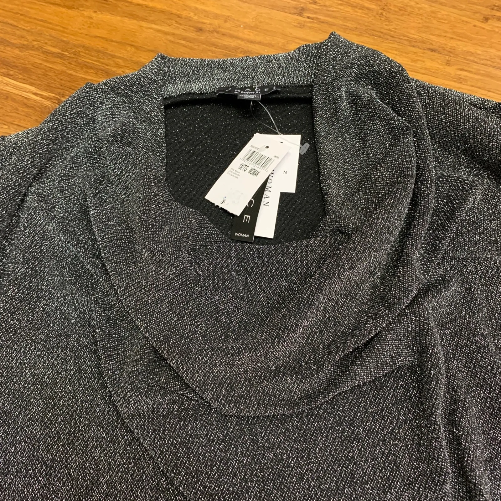 Grace Cowl‎ Neck Top Womens Size 1X Sparkle Metallic Long Sleeve Blouse Plus NWT Gray - Image 2