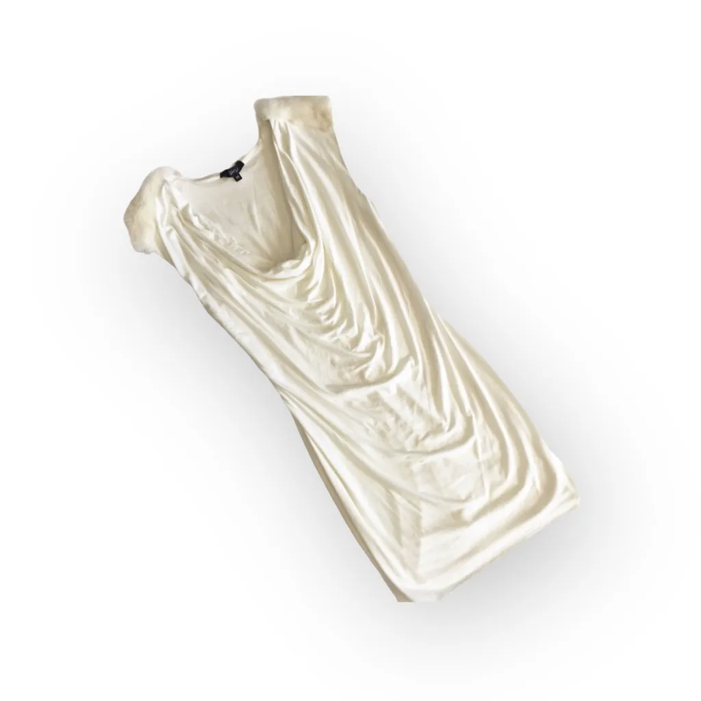 Sky ༄ Tino Rabbit Fur Trim ༄ Bodycon Rockstar Model Mini Dress ༄ White ༄ Medium - Image 6