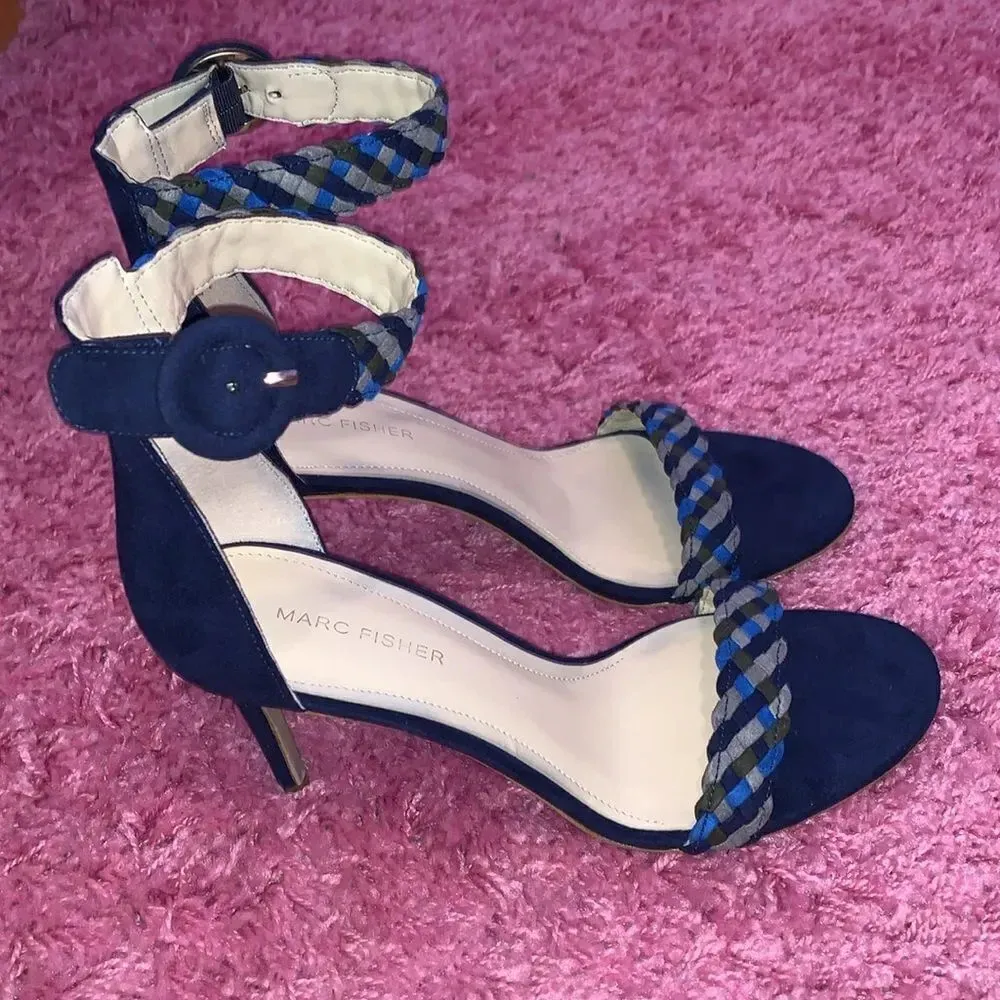 Marc Fisher Blue Suede Checkered Heels Size 8 - Image 5