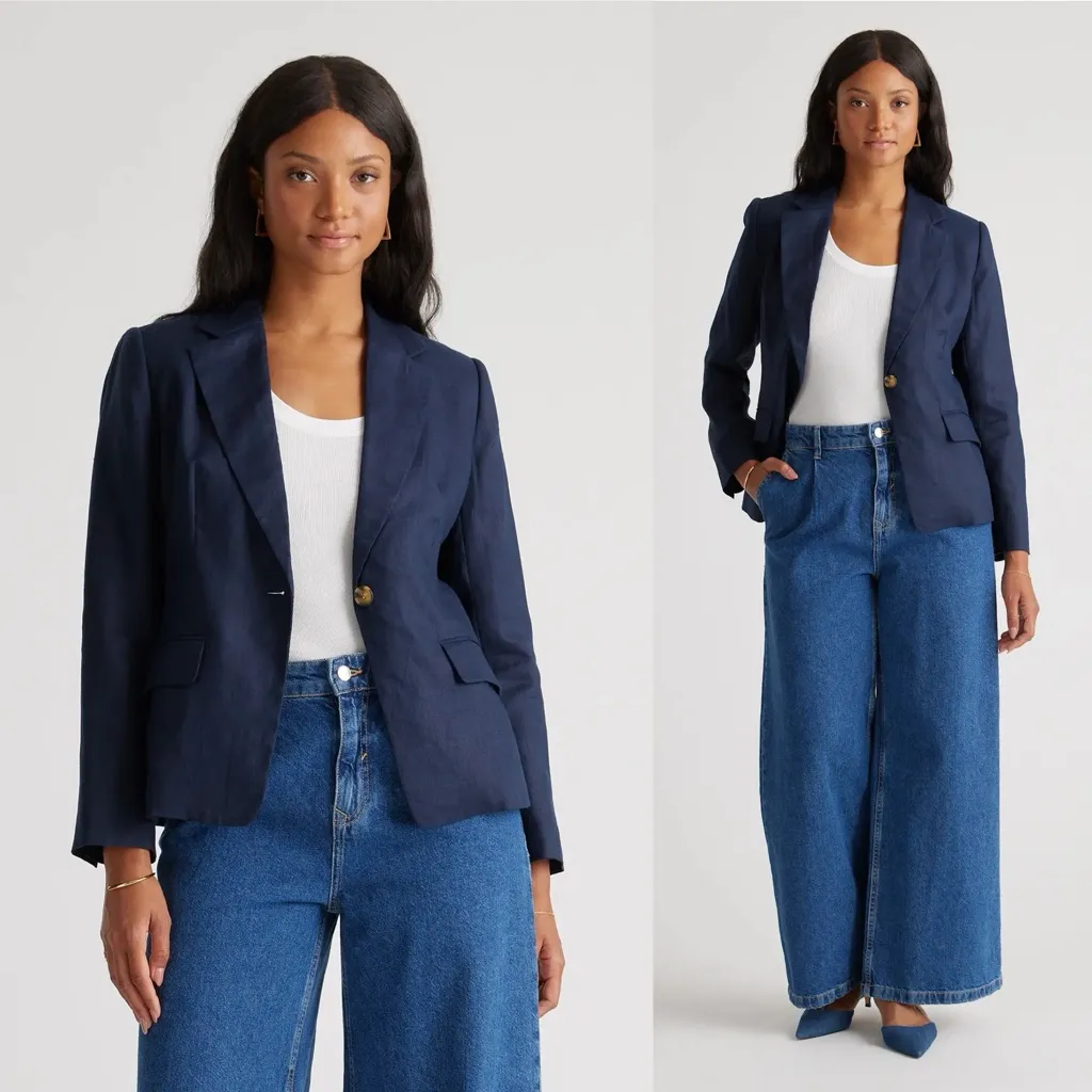 NWT Quince 100% European Linen Structured Blazer Deep Navy Blue - Image 2