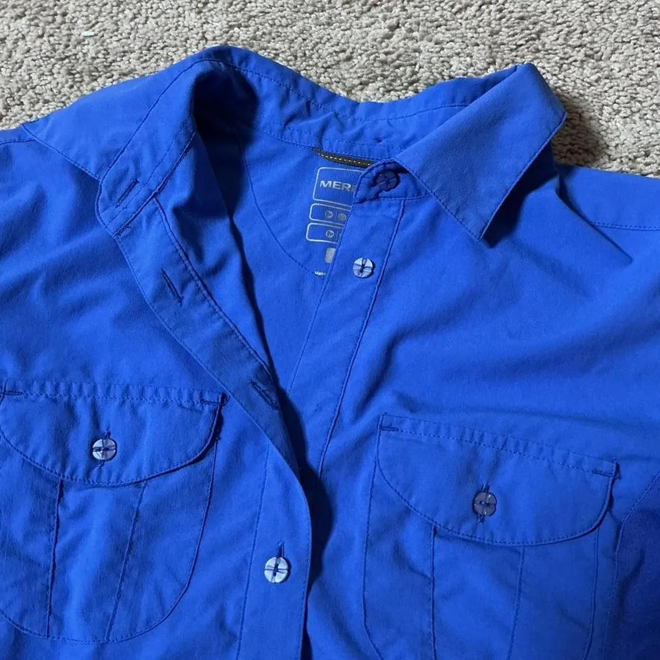Merrell Womens Blue Short Sleeve Button Up Outdoor Shirt Top UPF 30 Plus Size S - Image 4