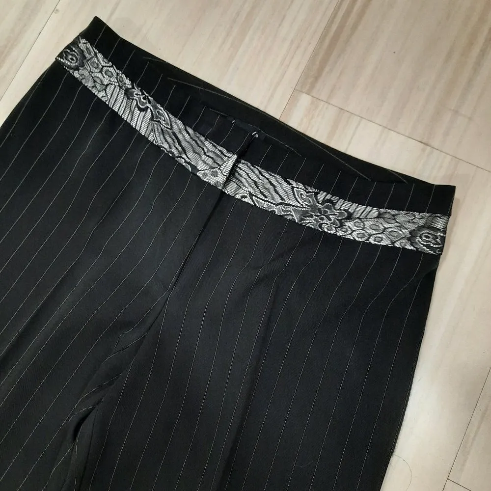 Vtg Y2K pinstripe slacks w/ lace waistband - Image 3