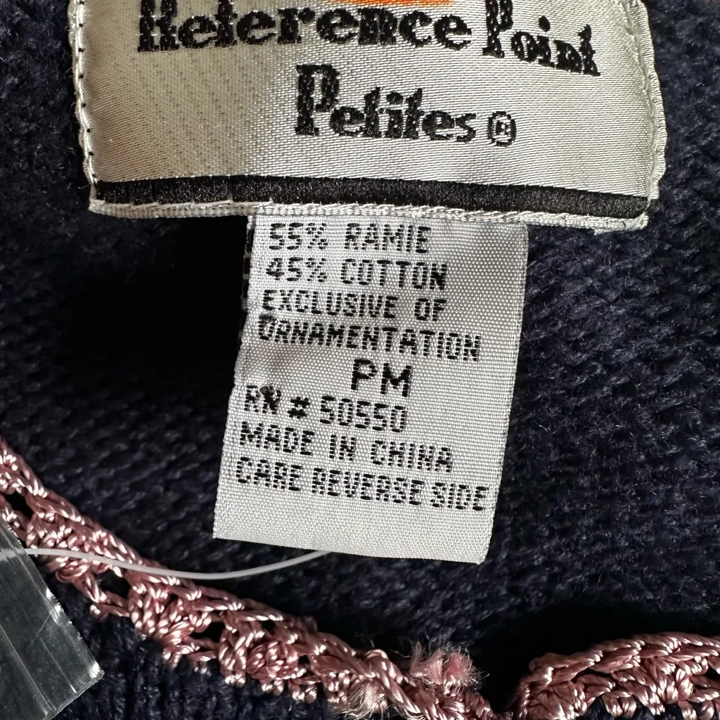 NEW Reference Point Embroidered Cardigan Sweater Grandma Cottage 90s NWT Navy - Image 5