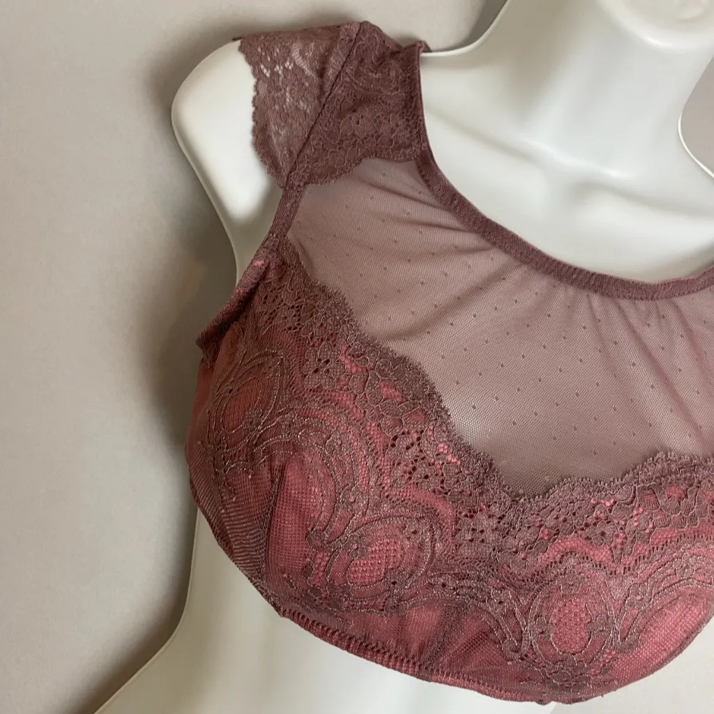 Gilligan & O'Malley Bralette Cap Sleeve‎ Purple Lace Cut - Image 4