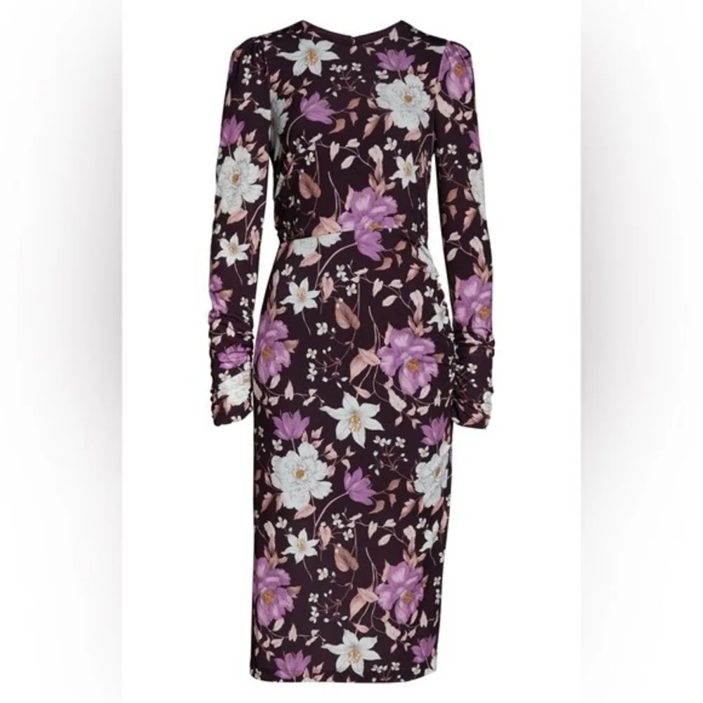 NWT Eliza J Floral Long Sleeve Shirred Midi Dress Aubergine Blooms Plus Size 20W - Image 15
