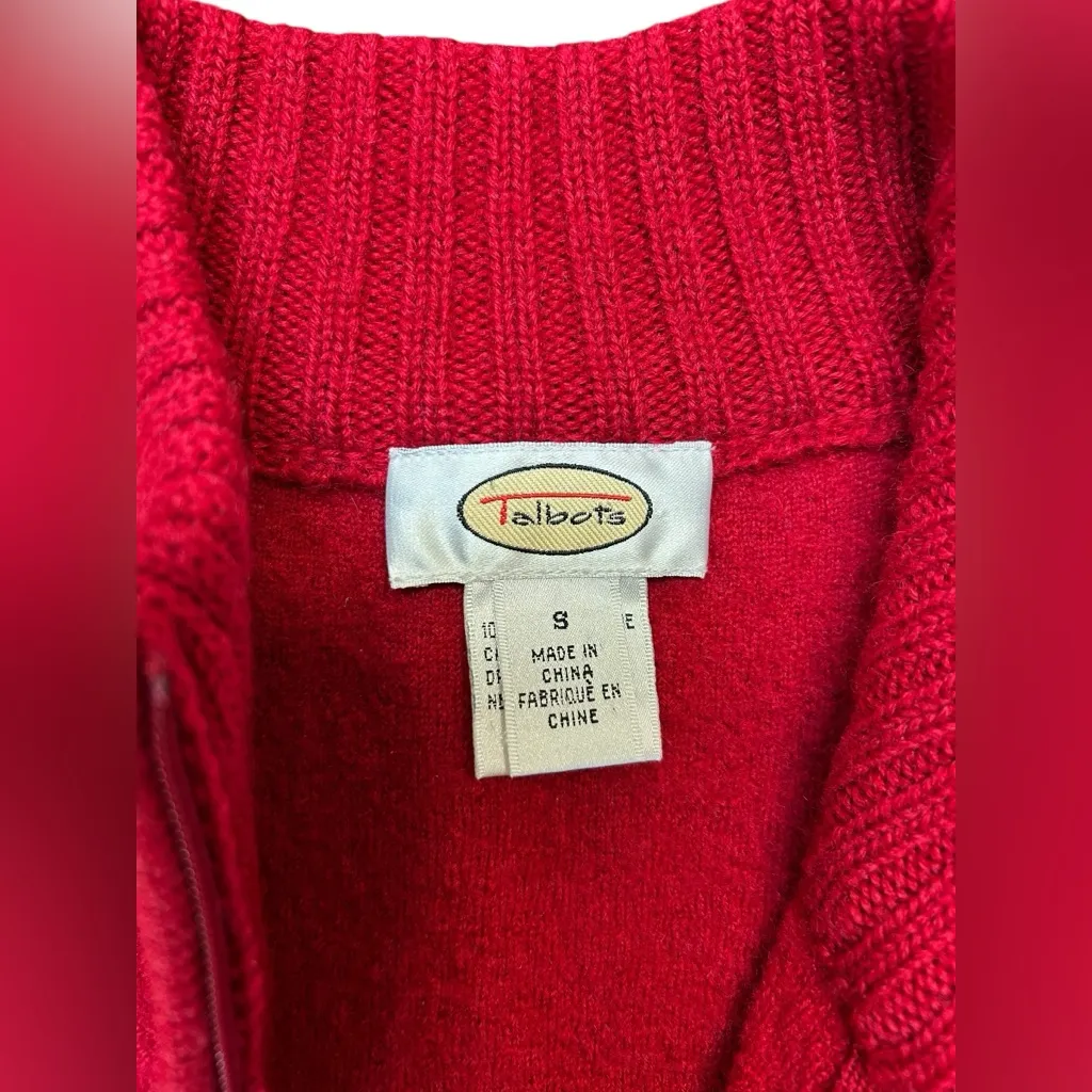 Talbots  Women’s Vintage 100% Wool Full Zip Ribbed Cherry Red‎ Vest - Image 3