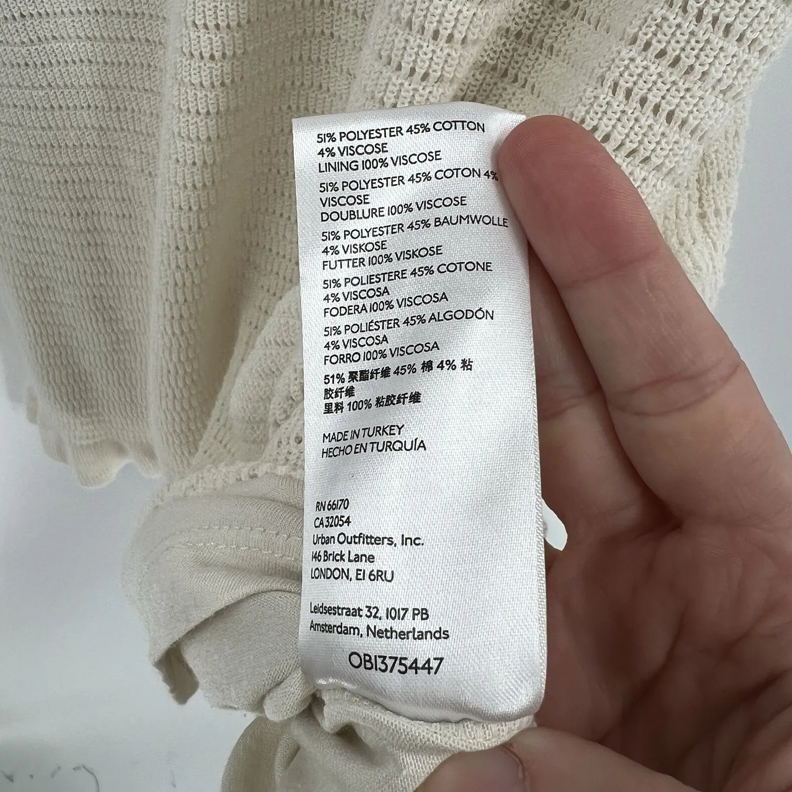 Anthropologie Ivory Ruffled Pointelle Knit Mini Dress Cotton Blend Size Large - Image 10