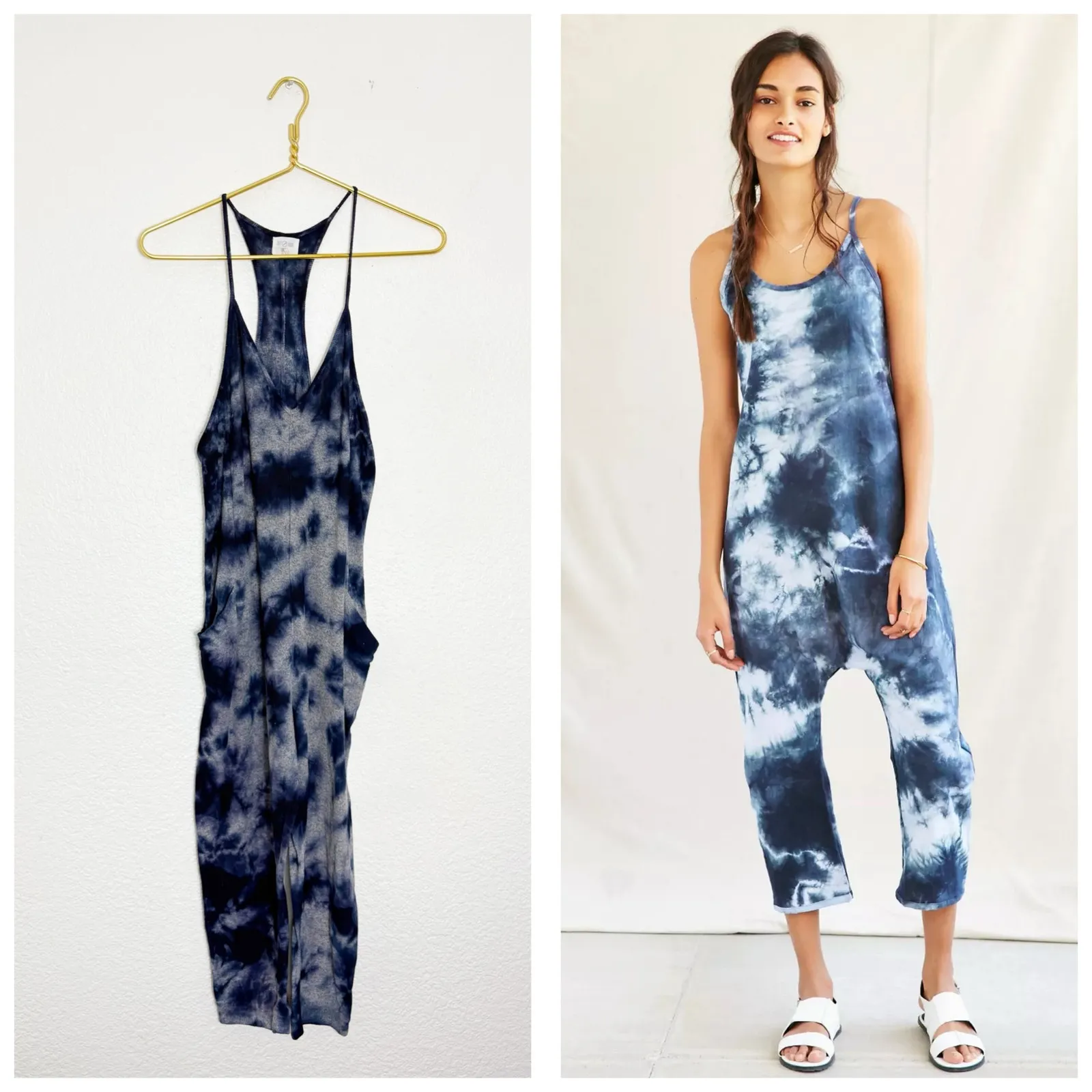 Urban Outfitters Out From Under Tie Dye Overalls Size XS Blue Hippie Loungewear - Image 2