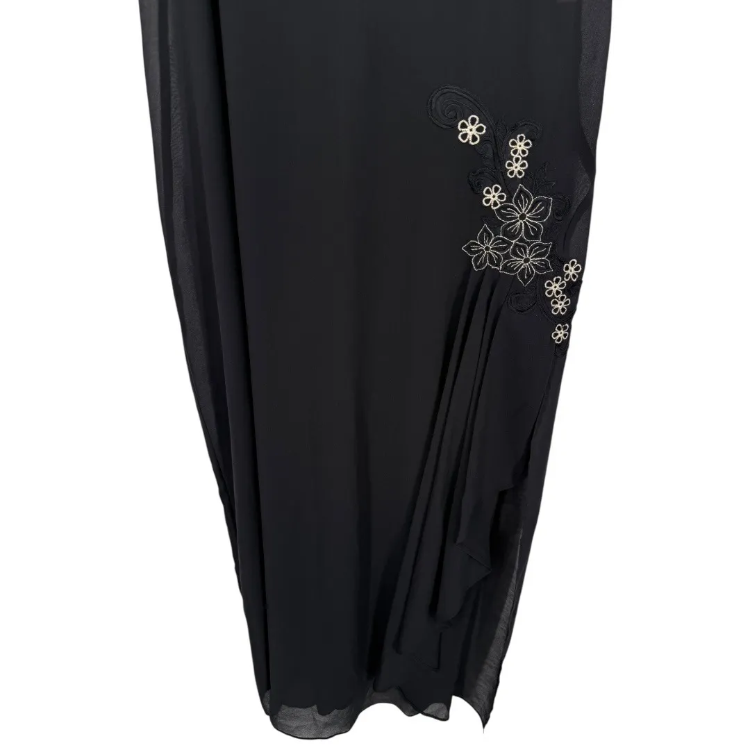 NWT‎ Linea Donatella Black Floral Embroidered Lace Trim Midi Slip Dress Sz Large - Image 10