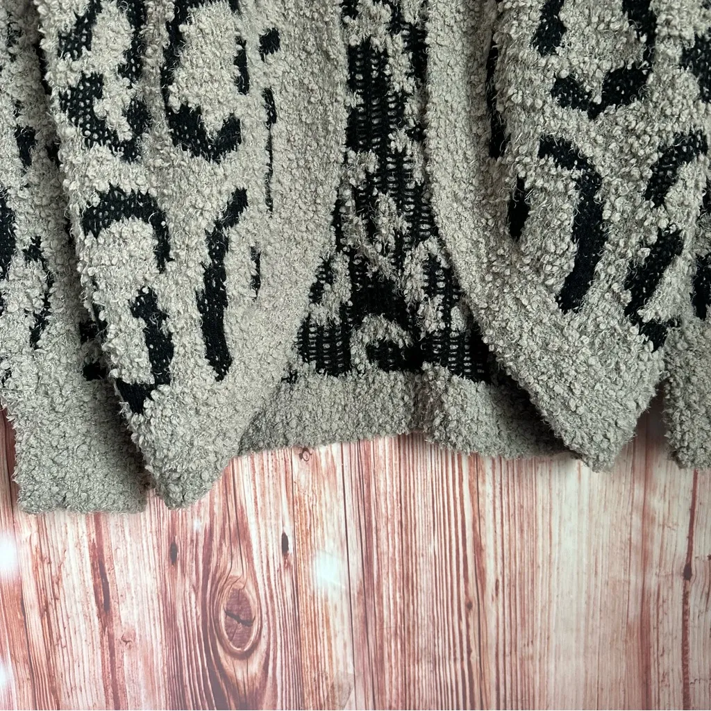 Rachel Zoe Tan Chunky Knit Black Leopard Print Boucle Open Cardigan Size S - Image 4