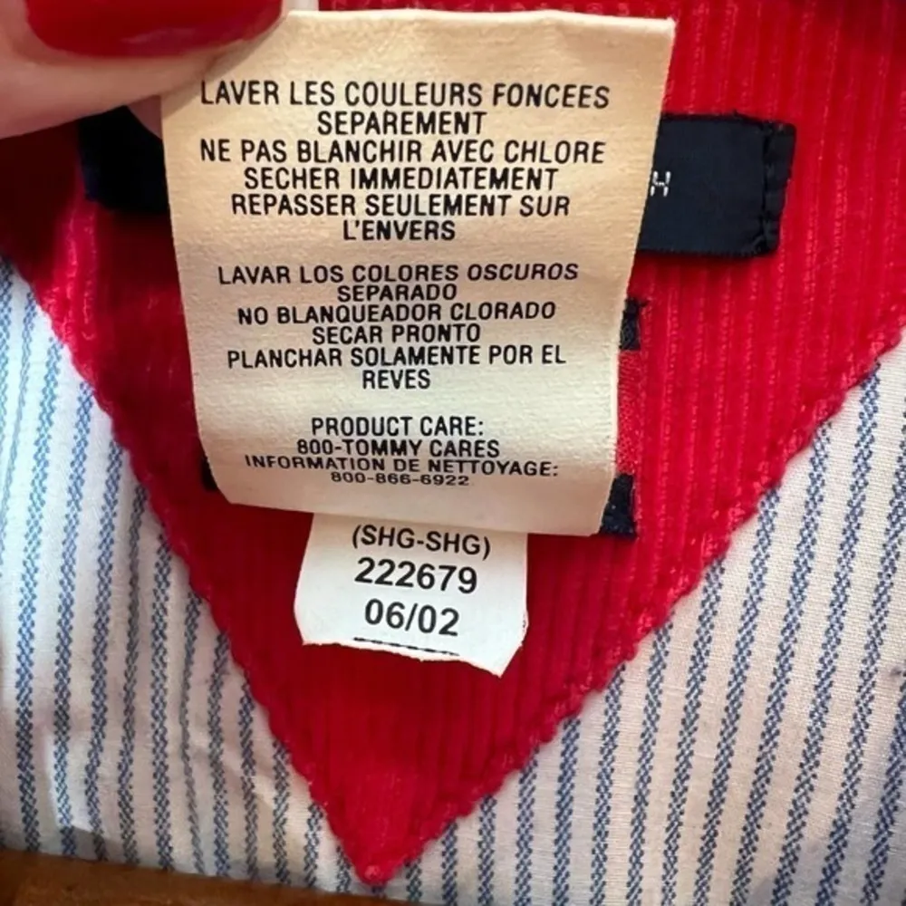Tommy Hilfiger VINTAGE Y2K red corduroy front button flag logo jacket size large - Image 7