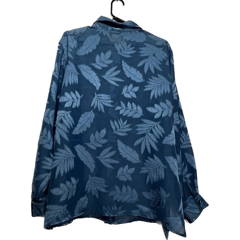 Bon worth, women’s size, XL, floral, print, button, front blouse‎ Blue - Image 2