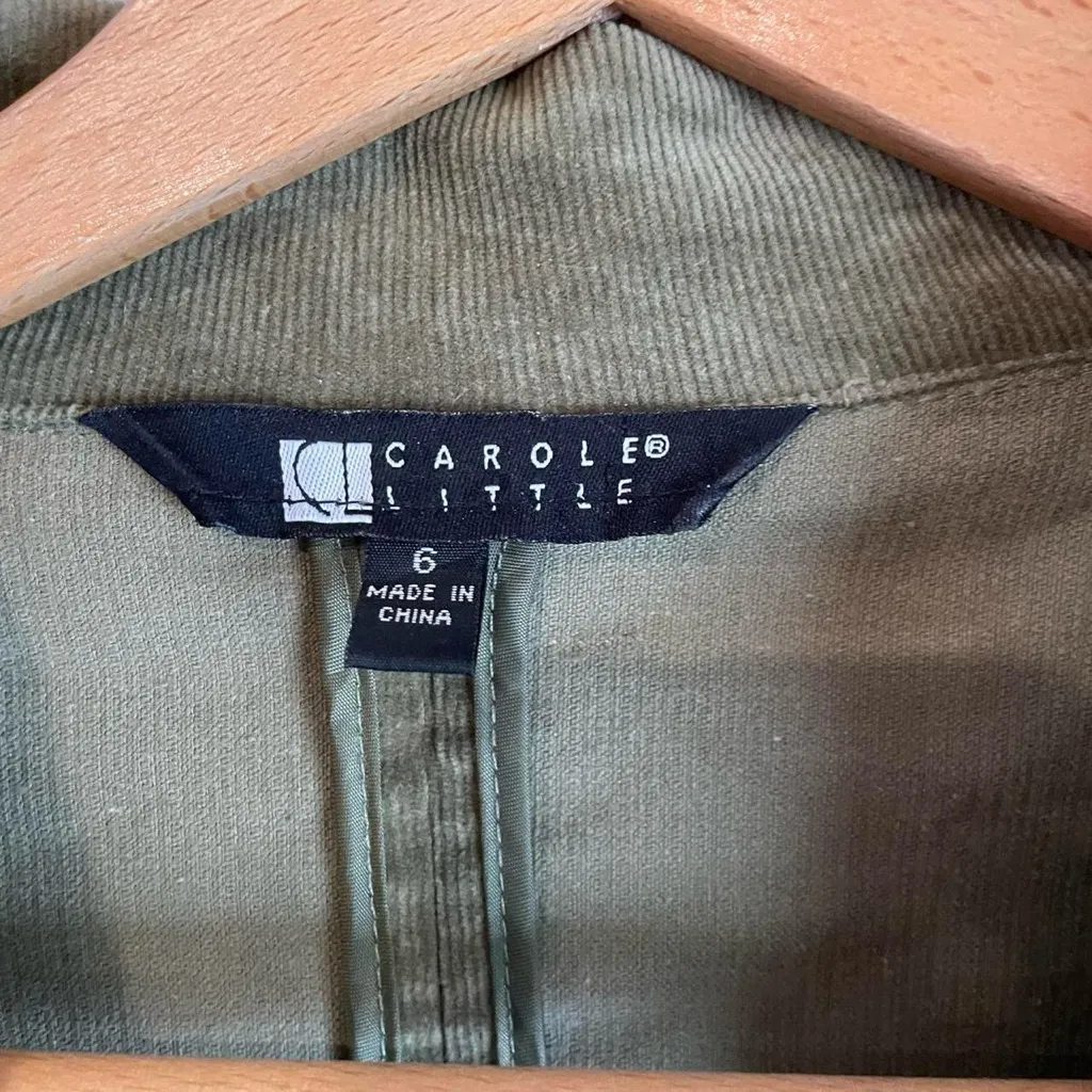 Carole Little Women's 6 Fall Olive Green Corduroy Cotton Spandex Stretch Blazer - Image 3