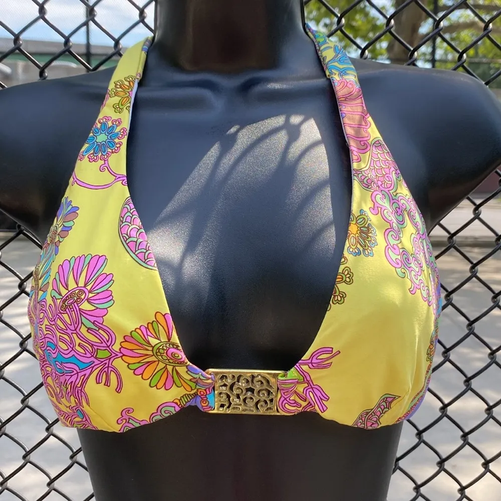 Trina Turk Gold Plated Embellished Multicolored Paisley Print Bikini Women’s 6 - Image 2