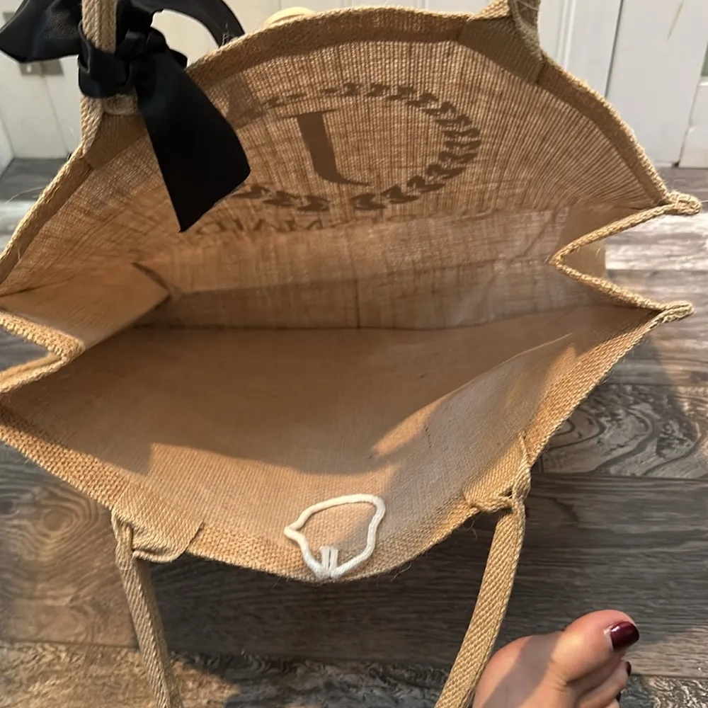 New "J" bridesmaid tote bag with black bow Tan - Image 4