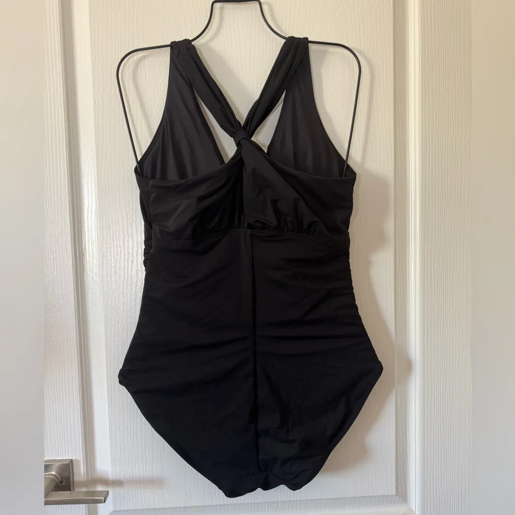 SHAPELLX Tummy Control Swimsuit Women Ruched V Neck One Piece Black XL NWT - Image 4