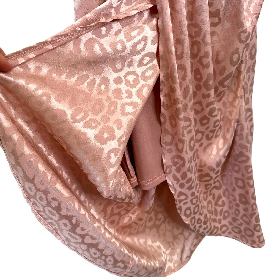 Ivy City Co Blush Pink Satin Leopard Print Wrap Midi Dress Size Medium - Image 7