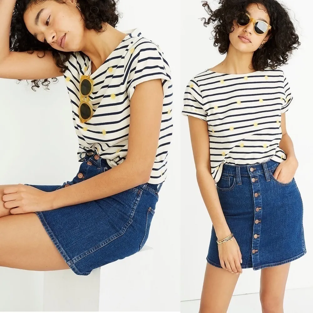 Madewell Button Front Stretch Denim Straight Mini Skirt in Arroyo Wash, Sz 25 XS - Image 10