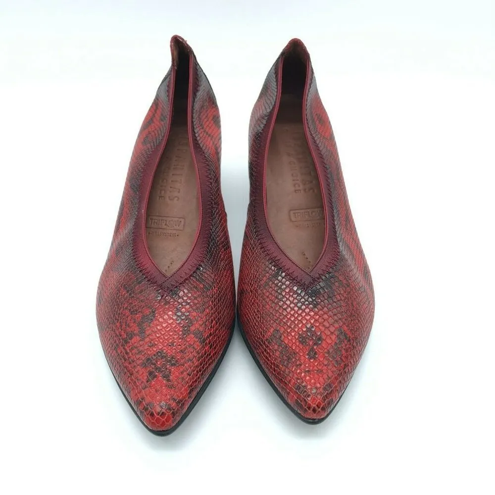 Hispanitas Block Heels Pointed Toe Slip On Faux Snakeskin Red Size 36 US 6 - Image 2