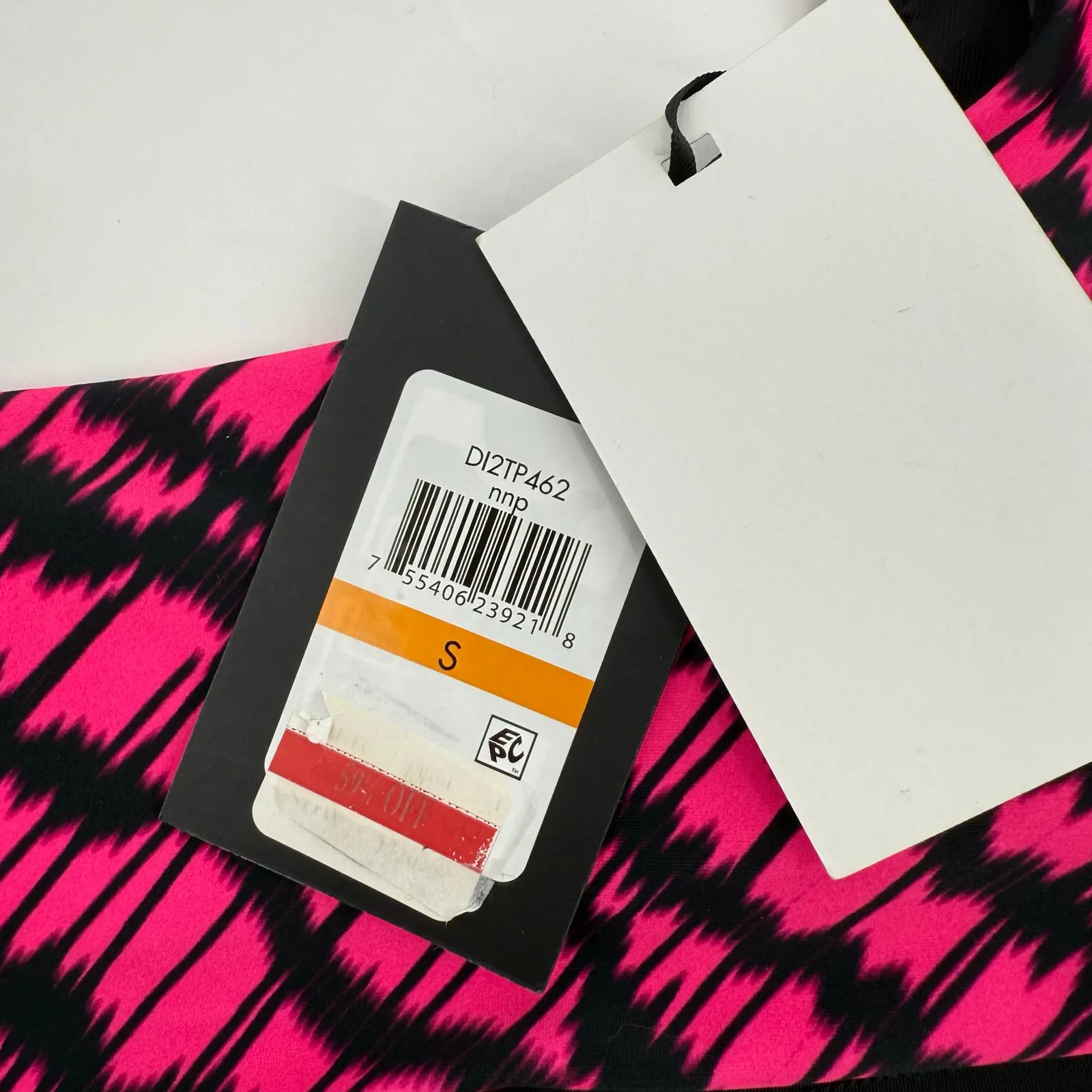 DKNY Bikini Top Size Small NWT Printed Square Neck Hot Pink Black Swim Sporty - Image 7