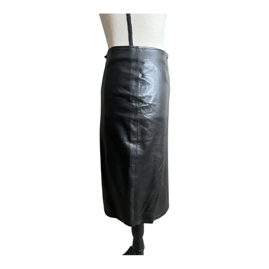 Vakko Sports Vintage 80s Black Leather Pencil Skirt Size 2 - Image 8