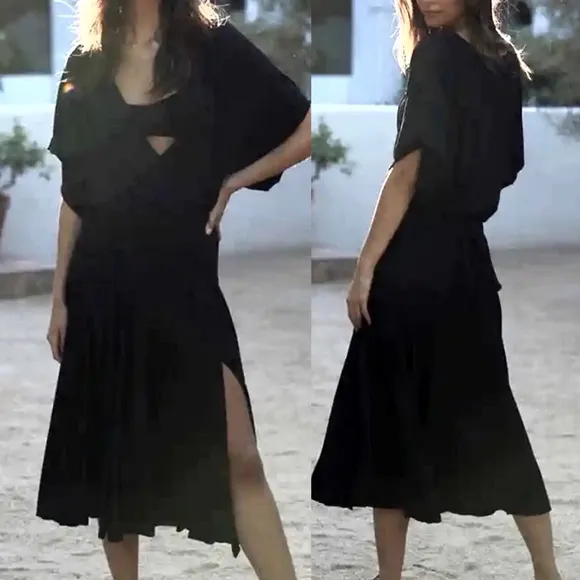 Free People Beach Kauai Midi Maxi Faux Wrap Dress: Black - Image 3