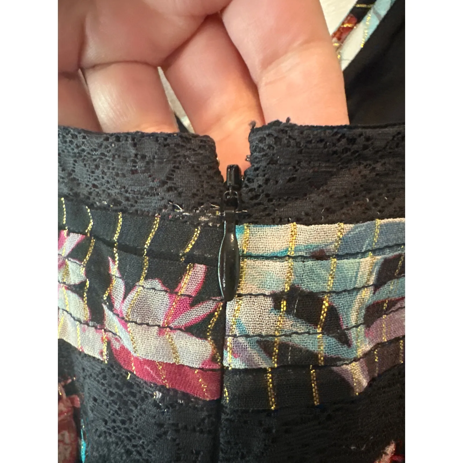 Rococo Sand Metallic Moonlight Print Ruffle Mini Dress Black Multicolor Sz Small - Image 6