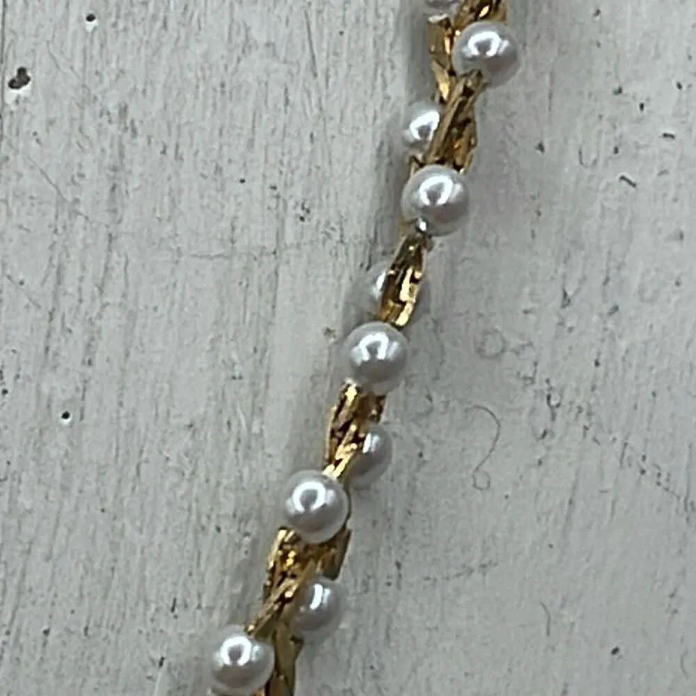Vintage flat woven braided with seed pearls. Gold - Image 2